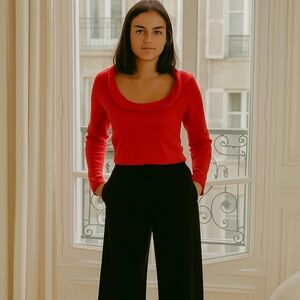 Chic Cherry Red Cowl Neck Quality Knit Jersey Stretchy Side Zipper Sz S LIKE NEW